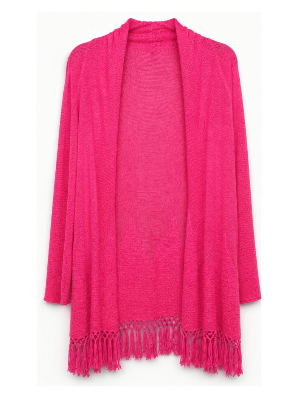 Lilly Pulitzer Tatum Cardigan Bright Pink Textured Knit Fringe Hem Open Size XS